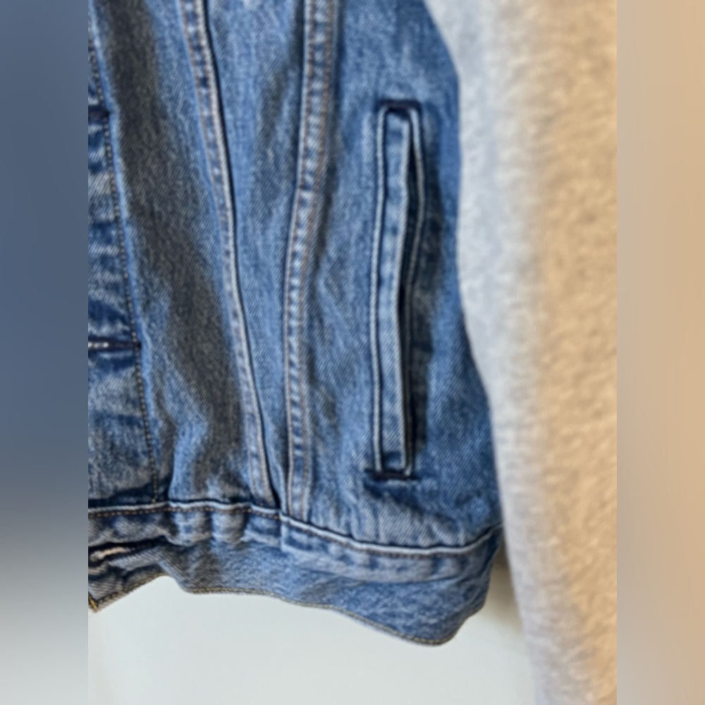 Levi’s Hybrid Hoodie Trucker Jacket Blue Denim Men’s S Small Heavyweight Gray - Picture 6 of 11